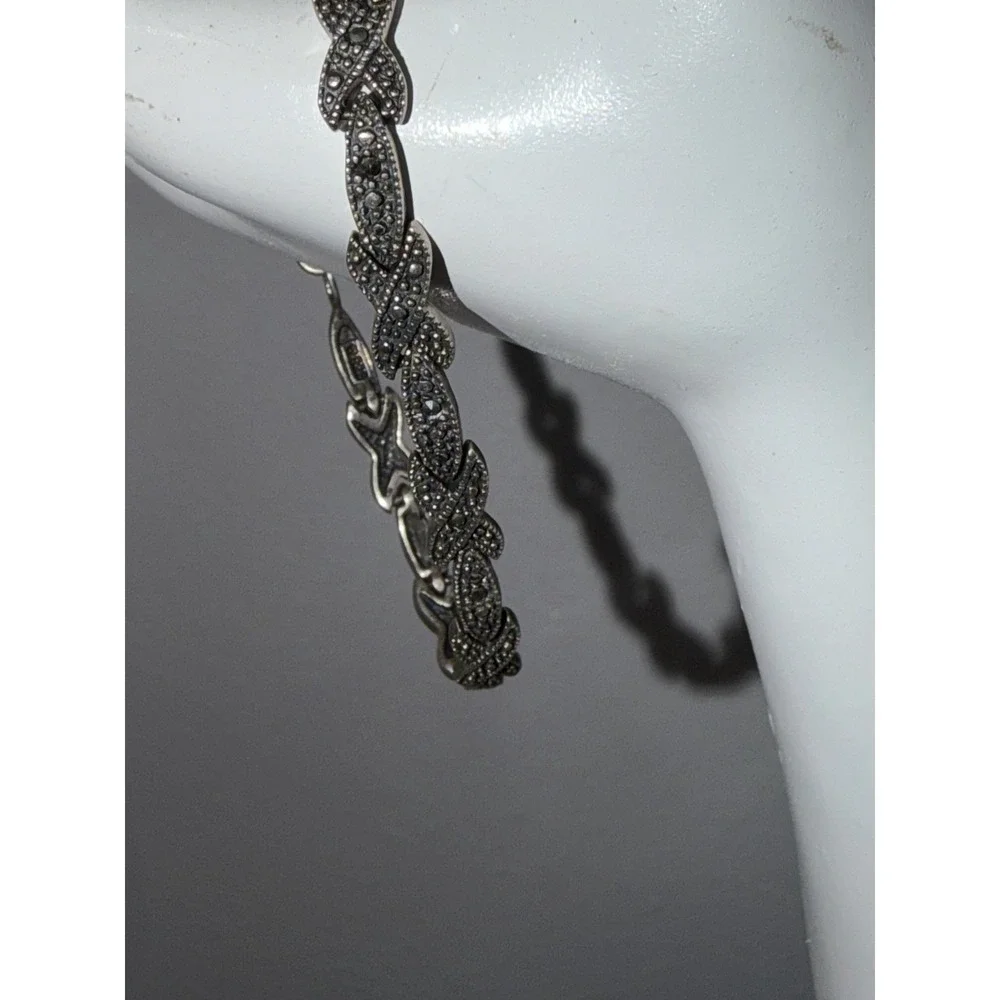 Sterling Silver 925 Marcasite XOXO Link Bracelet Dainty Vintage Art Deco 7